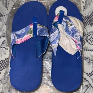 Blue Floral Wedge Flip Flops
